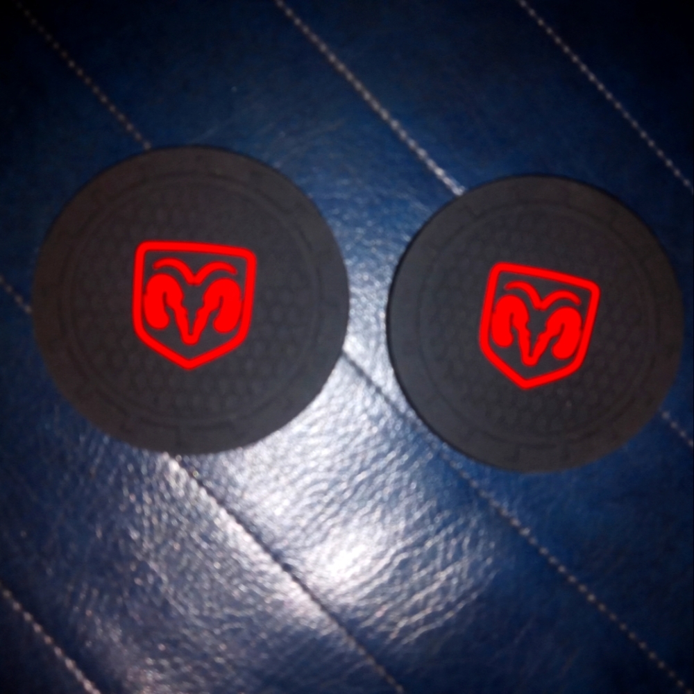 Red Dodge Car Cup Coasters set of 2 with red Ram Emblem
